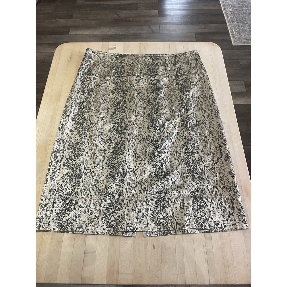 Think Tank Gray Cream Snakeskin Midi Skirt Sz 8